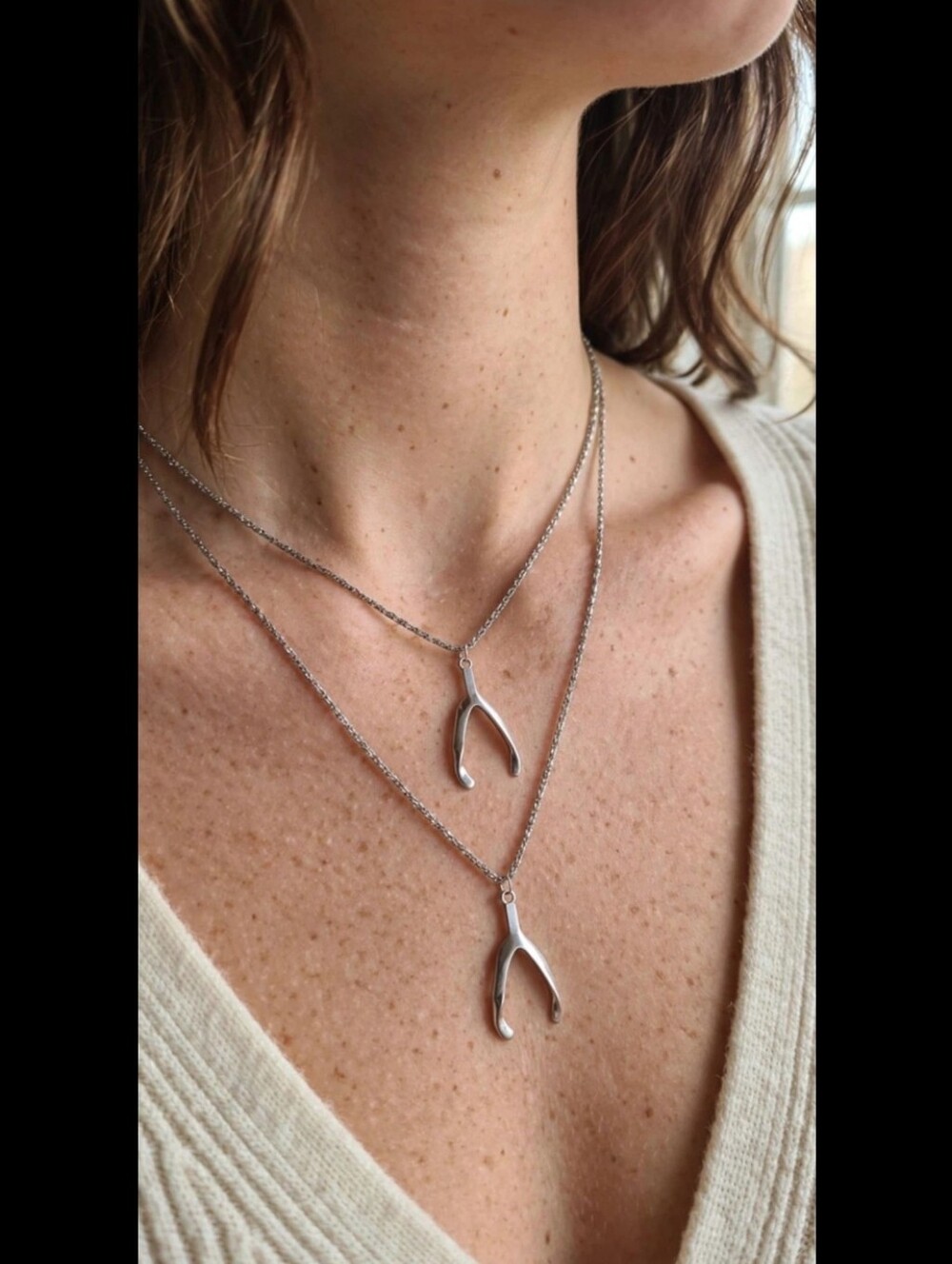 2 Sterling Silver Wishbone Pendant Necklace - Women Jewelry Necklace